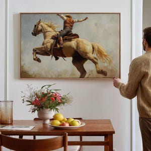 Wild West Cowboy Riding Horse - Western Canvas Art, Rustic Ranch Wall Decor, Cowboy Rodeo Print, Vintage Western Painting