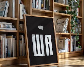 Washington State Abbreviation Wall Art | Minimalist Black & White