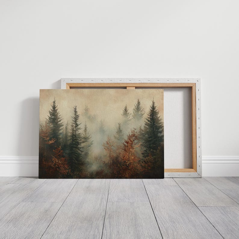 Misty Forest Canvas Wall Art - Enchanting Autumn Landscape With ...