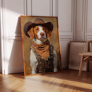 Cowboy Dog Canvas Wall Art – Brown and White Sheriff Dog in Western Hat and Vest – Rustic Farmhouse Decor for Dog Lovers and Pet Owners