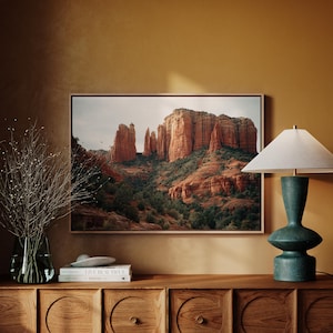 Sedona Red Rock Leinwand Kunst | Kathedrale Rock Landschaft Druck | Wüste Südwesten Natur Wanddekor | Rustikaler Arizona Hauptakzent