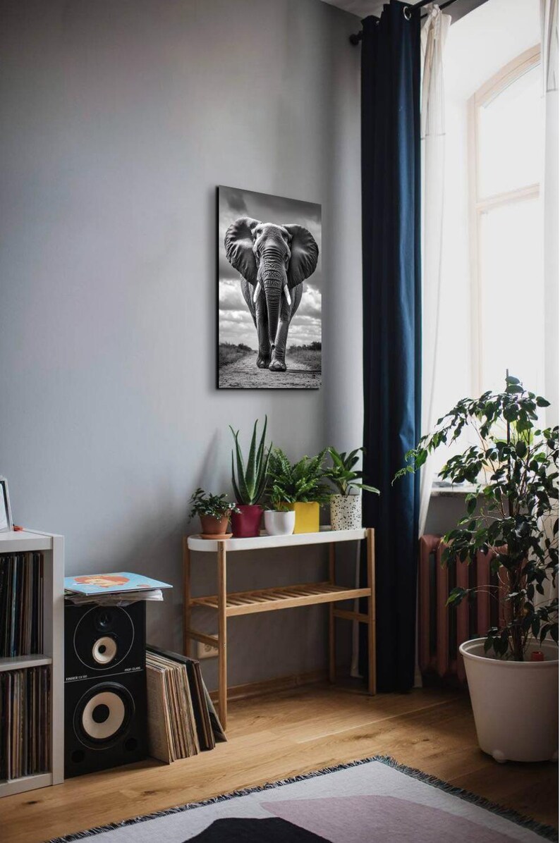 Black and White Elephant Ready to Hang Canvas Wall Art, Elephant Art, Ready to Hang Canvas, Home