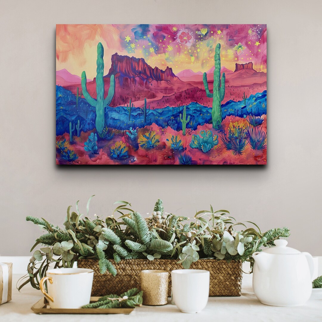 Cactus Mid Century Modern Ready to Hang Canvas Wall Art Print, Agave