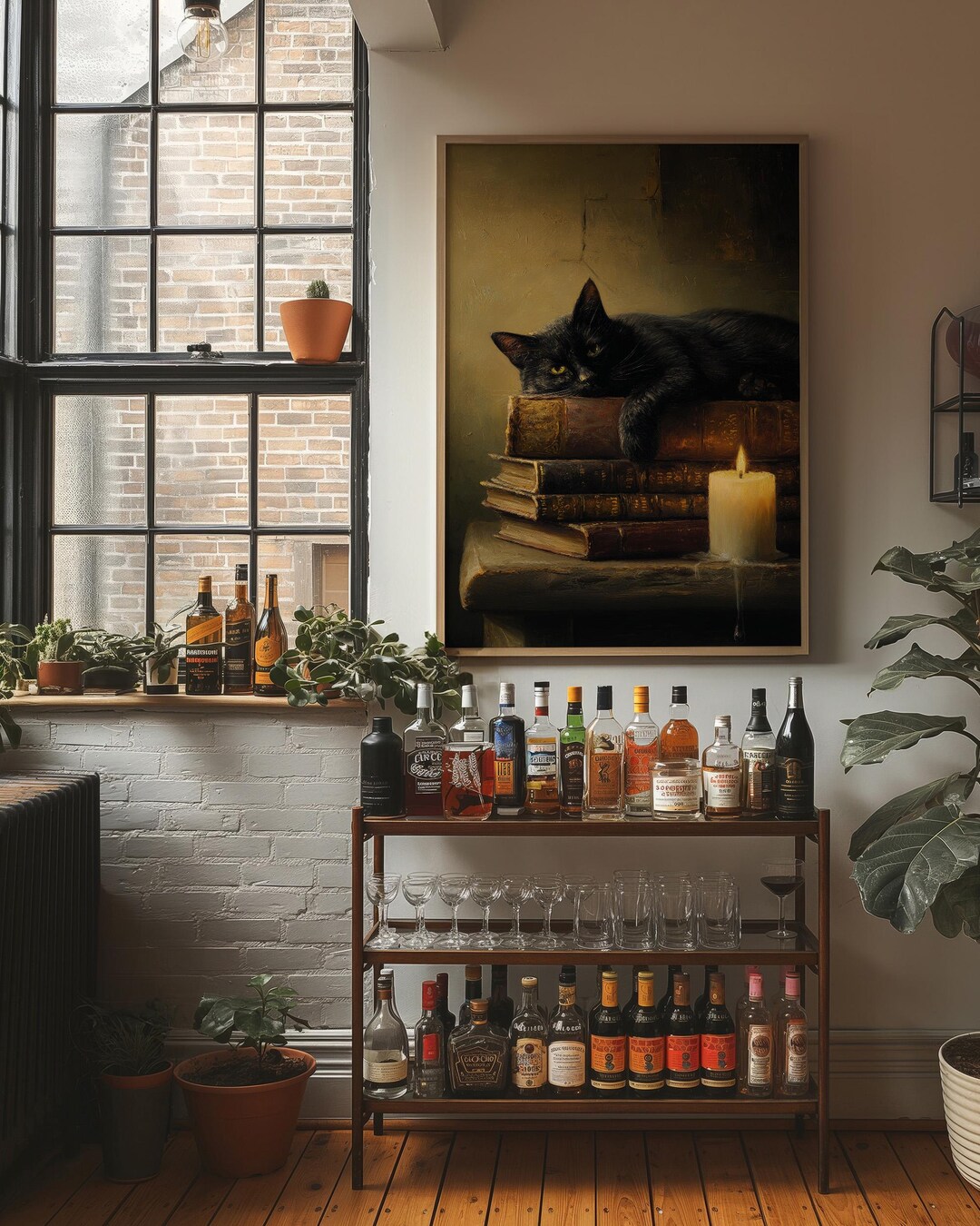 Black Cat Wall Art Vintage Oil Painting Canvas, Moody Dark Academia ...