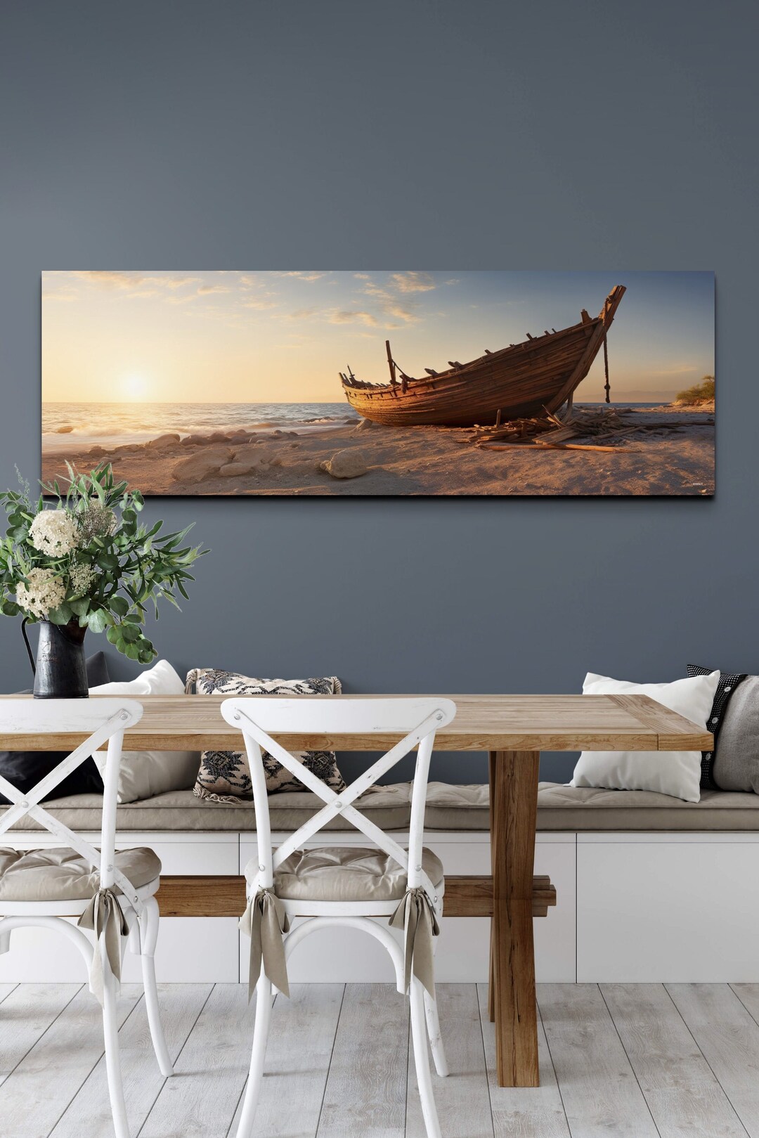 Beached Boat Canvas Wall Art Nautical Wall Art Farmhouse Etsy