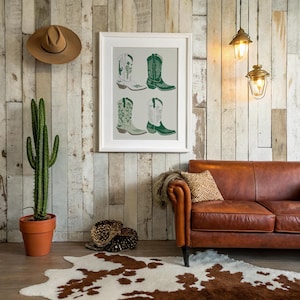 Green Cowboy Boots Western Pop Art Print