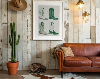 Green Cowboy Boots Western Pop Art Print