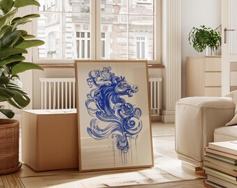 Abstract Horse Illustration | Bold Blue Modern Wall Art