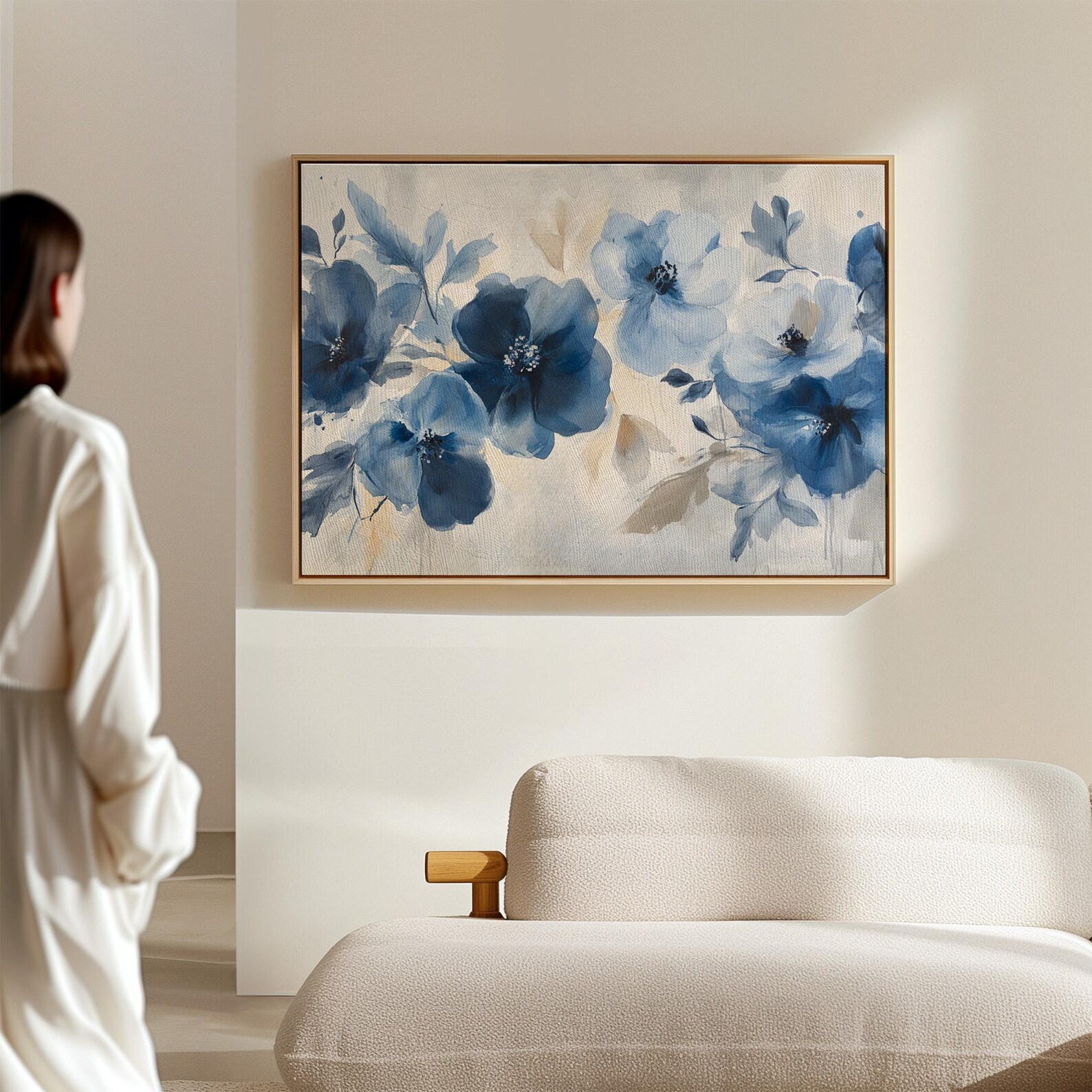 Elegant Blue Floral Canvas | Watercolor Flower Wall Art for Bedroom ...