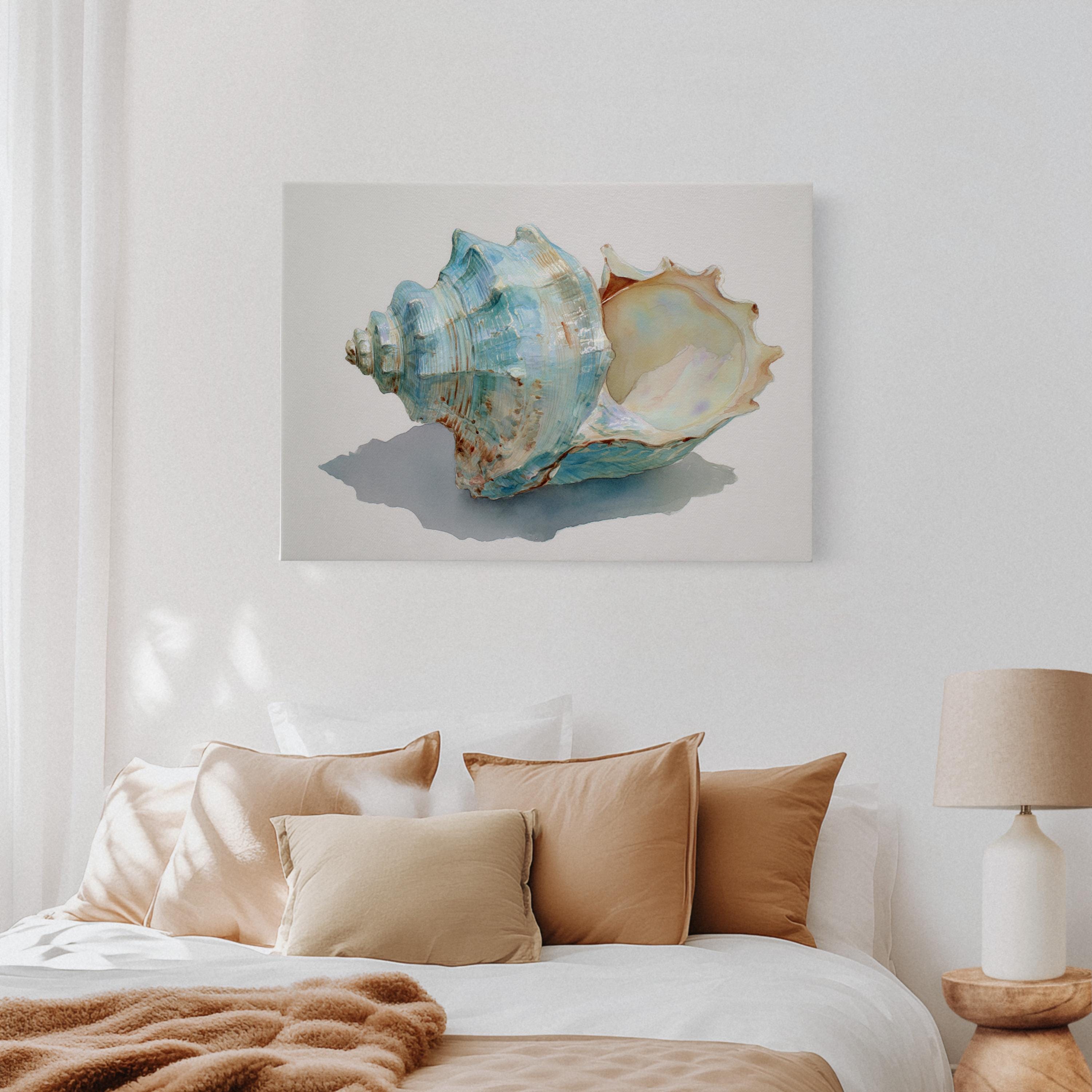 Watercolor Conch Shell Canvas Art | Coastal Beach Nautical Wall Decor ...