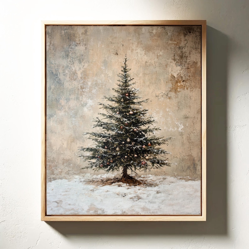 Christmas Tree Canvas Wall Art – Rustic Framed Holiday Decor, Vintage ...