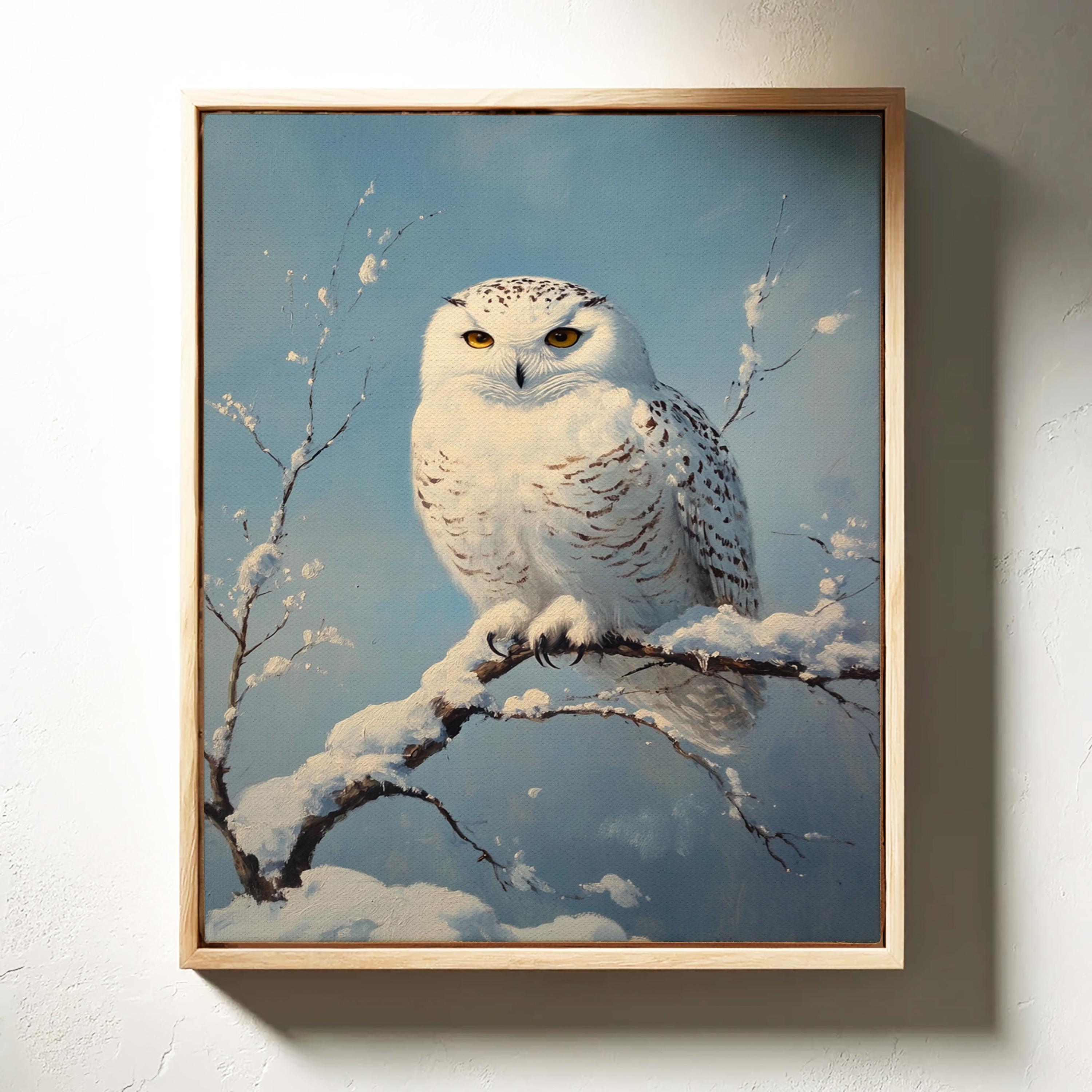 Snowy Owl Canvas Art - Winter Wildlife Painting, Majestic Owl on Snowy ...