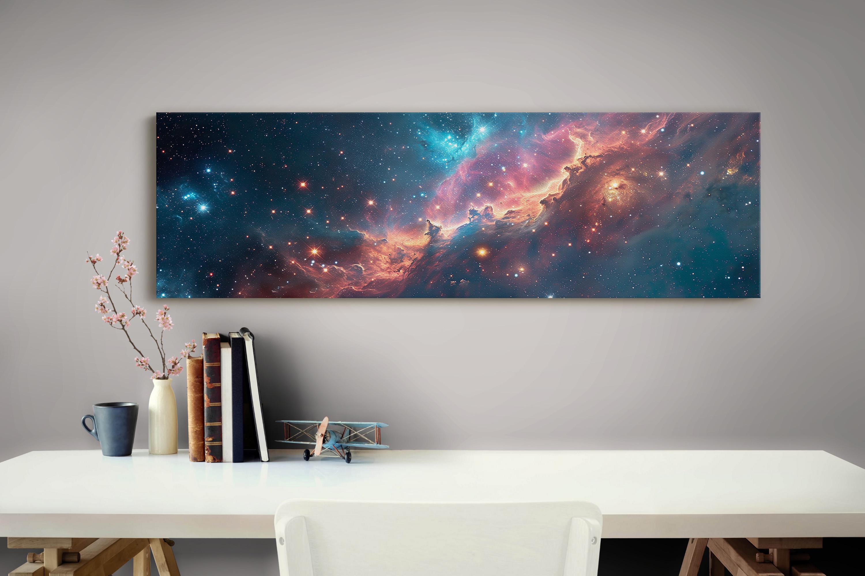 Juntung Leinwandbild – Fantastische Nebelgalaxie, 4-teilig, Gerahmt, Für Wanddeko Zuhause Oder Büro