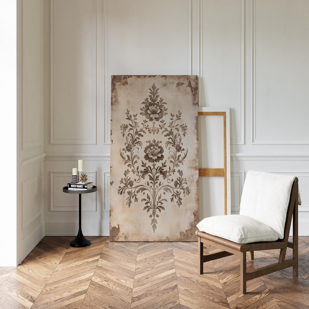 Vintage Botanical Canvas Art, Antique Floral Pattern Wall Decor, Sepia ...