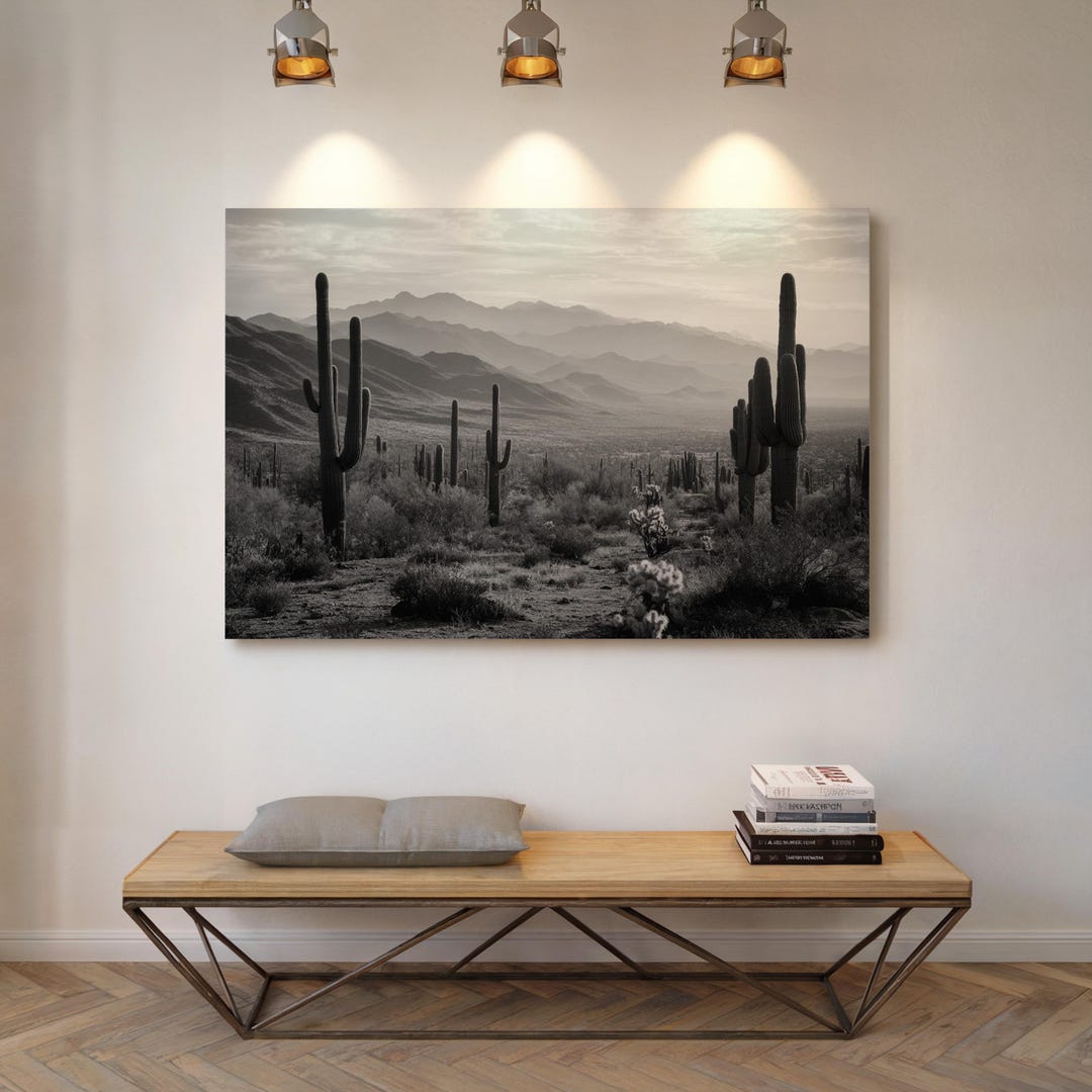 Black and White Desert Landscape | Southwest Cactus Wall Art - Etsy