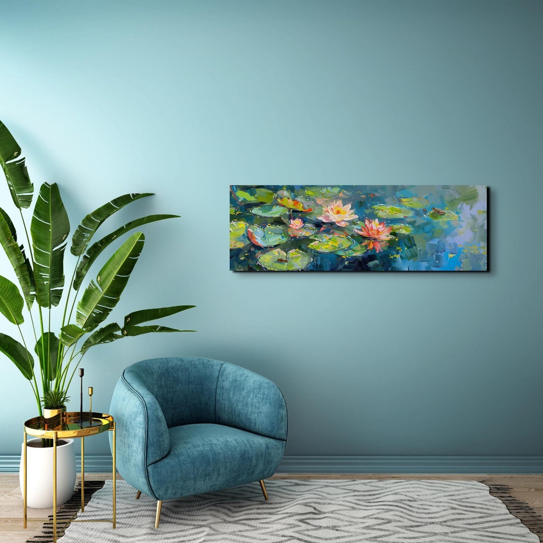 Colorful Lily Pond Canvas Art Print, Painting Style Water Lilies Wall ...