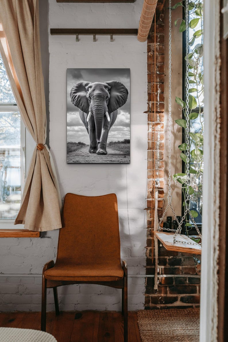 Black and White Elephant Ready to Hang Canvas Wall Art, Elephant Art, Ready to Hang Canvas, Home