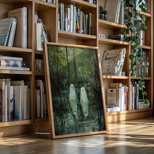 Spooky Ghosts in Forest Swamp Canvas Art | Whimsical Haunted Woods Wall Decor | Eerie Halloween Print for Goth Cottagecore Aesthetic