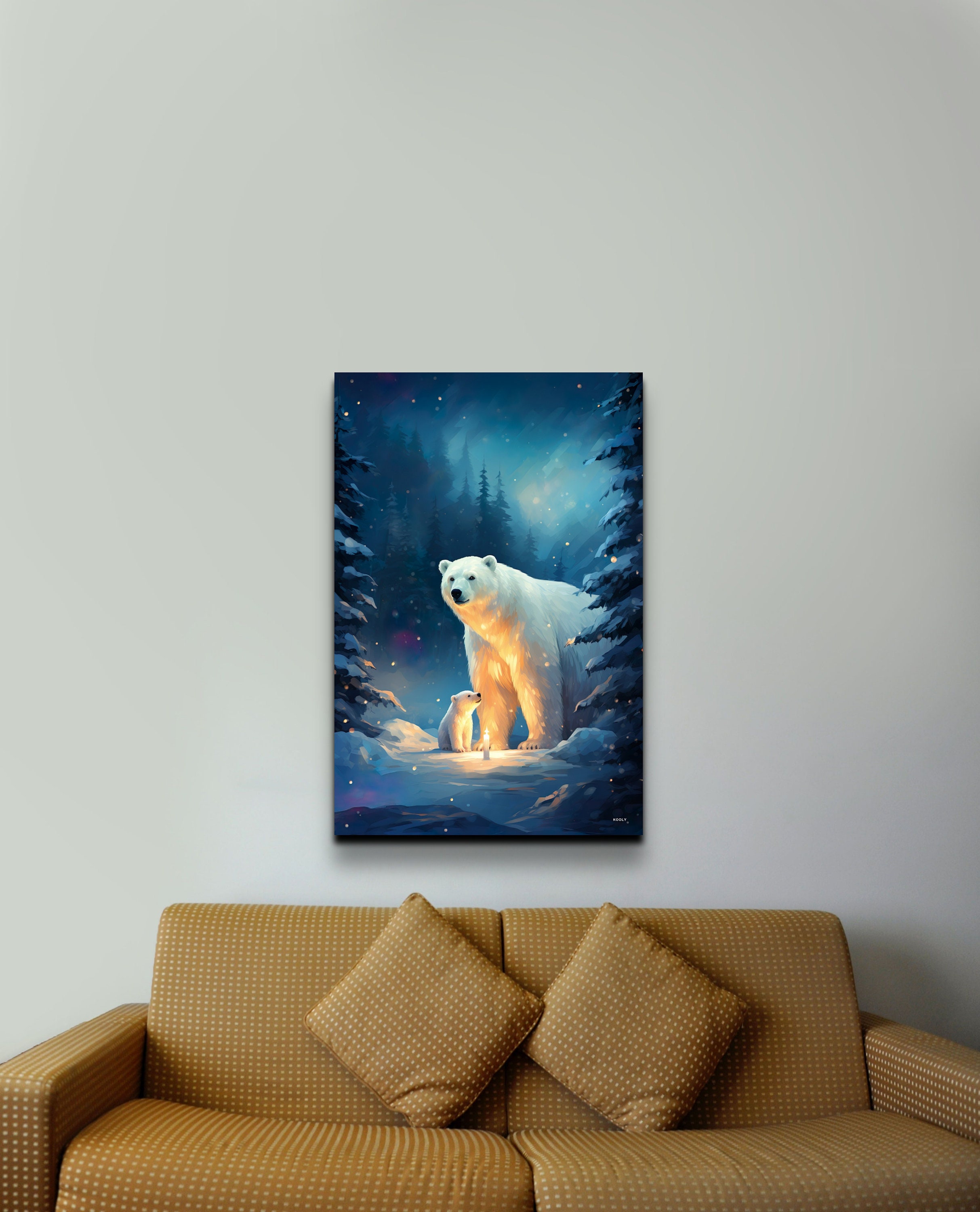 Polar Bear Canvas Wall Art Polar Bear and Cub Art Bear Canvas Print