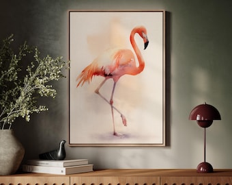 Flamingo Watercolor Painting | Tropical Pink Bird Wall Art