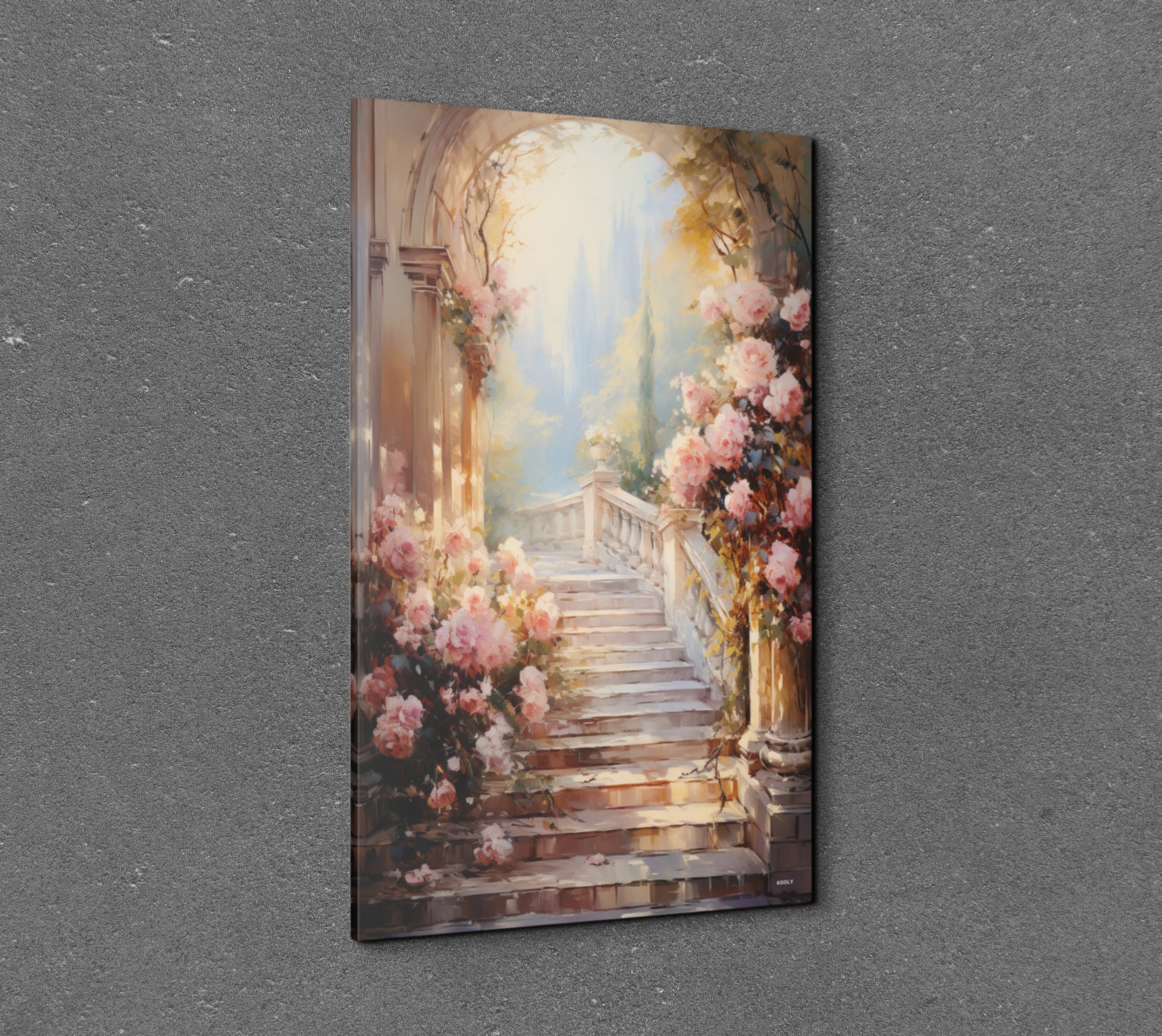 Vibrant Rose Garden Path Oil Painting Style Canvas Wall Art Print, Lush ...