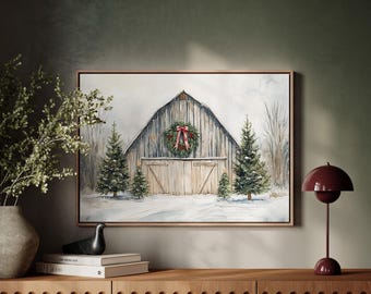 Winter Christmas Time Farmhouse Ready To Hang Canvas Wall Art Print, Farmhouse Christmas Canvas Wall Art Decor, Christmas
