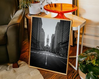 Zwart-wit canvas muurkunst Philadelphia City Hall | Historische architectuurprint | Stedelijke straatfotografie Decoratie voor thuis en op kantoor