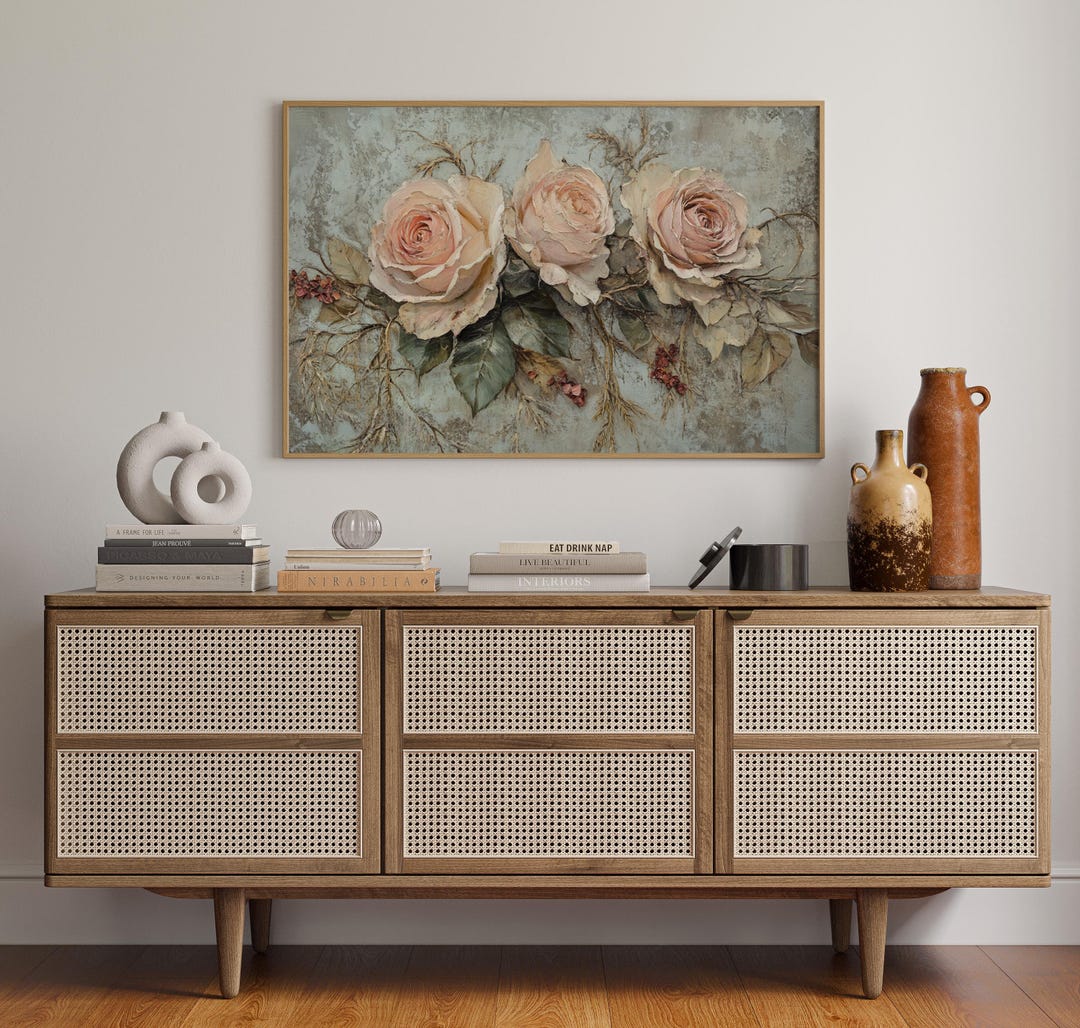 Vintage Pink Rose Canvas Wall Art | Romantic Shabby Chic Floral ...