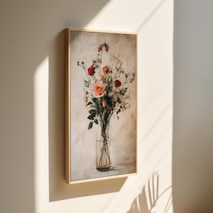 Vintage Floral Canvas, Romantic Wildflowers & Roses, Rustic Botanical Wall Art, Cottagecore Shabby Chic Home Decor
