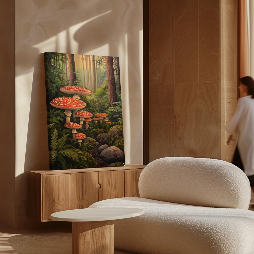 Enchanted Forest Mushroom Canvas Art - Vibrant Amanita Scene, Nature ...