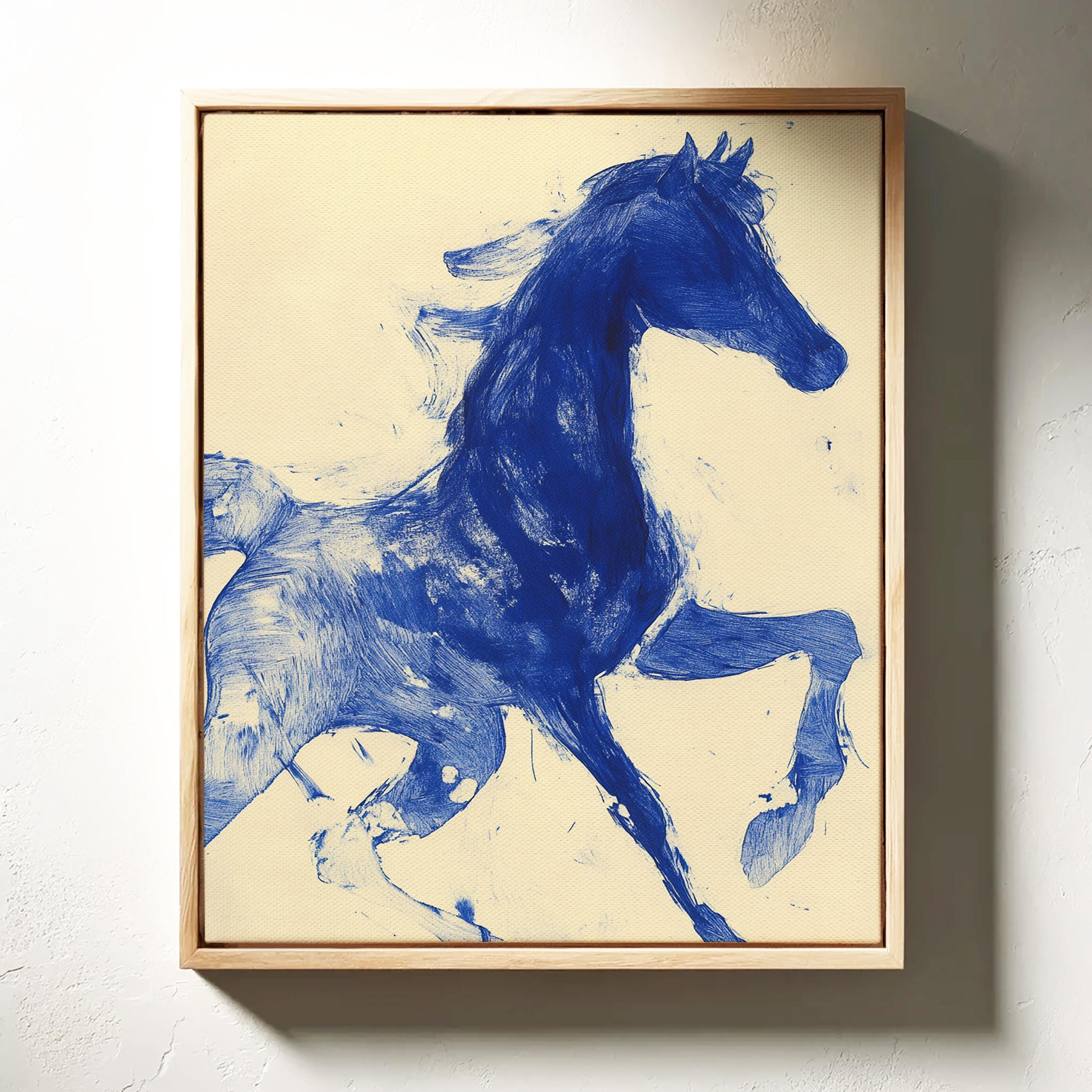 青い馬の抽象画 | 大胆なモダンな乗馬ウォールアート - Etsy 日本