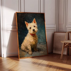 Westie Dog Canvas Wall Art – Vintage Oil Painting Style Portrait of West Highland White Terrier for Pet Lovers, Rustic Dog Decor