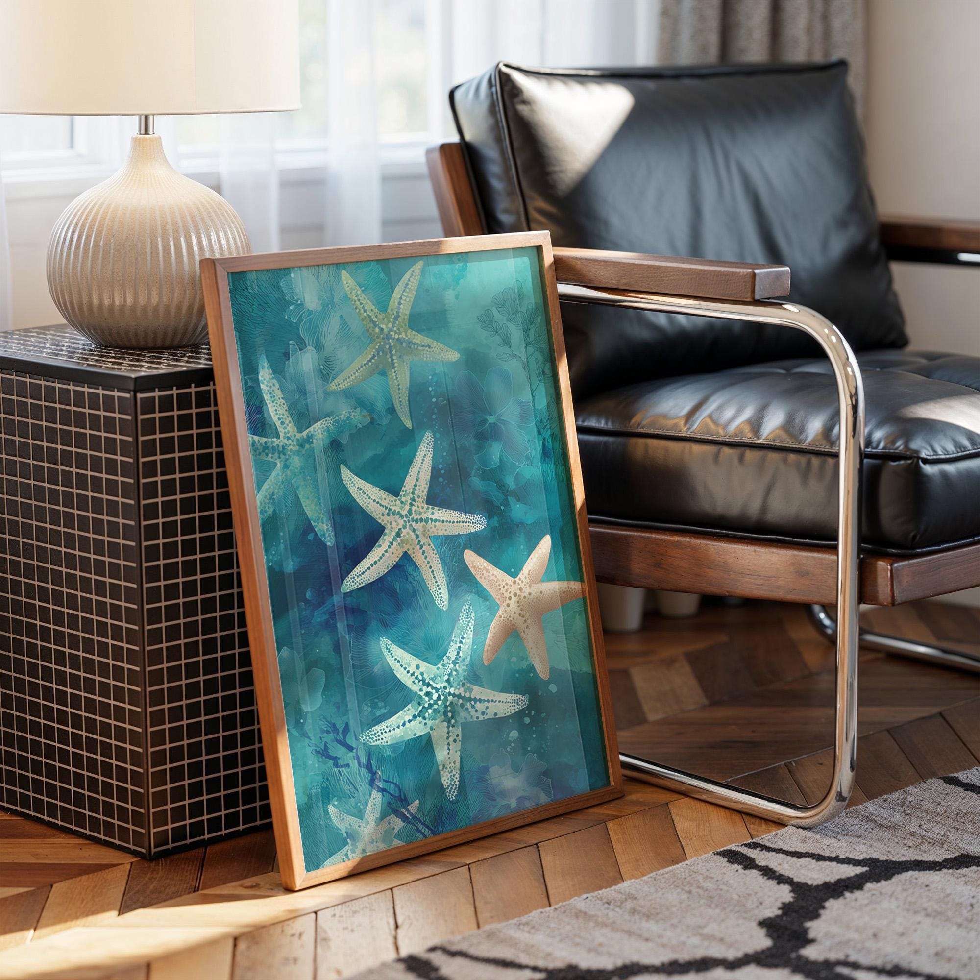 Starfish Ocean Wall Art | Coastal Blue Sea Life Print With Textured ...
