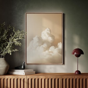 Stampa su tela "Torre di nuvole color crema" / Stampa minimalista con cielo neutro / Opera d'arte estetica beige tenue per soggiorno, camera da letto o cameretta dei bambini