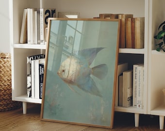 Fish Canvas Wall Art | Coastal Fish Painting | Nautical Ocean Decor | Blue Marine Life Canvas for Beach House