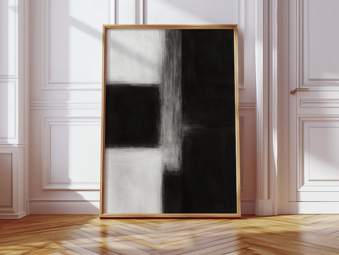 Black and White Abstract Canvas Wall Art | Modern Minimalist Monochrome ...