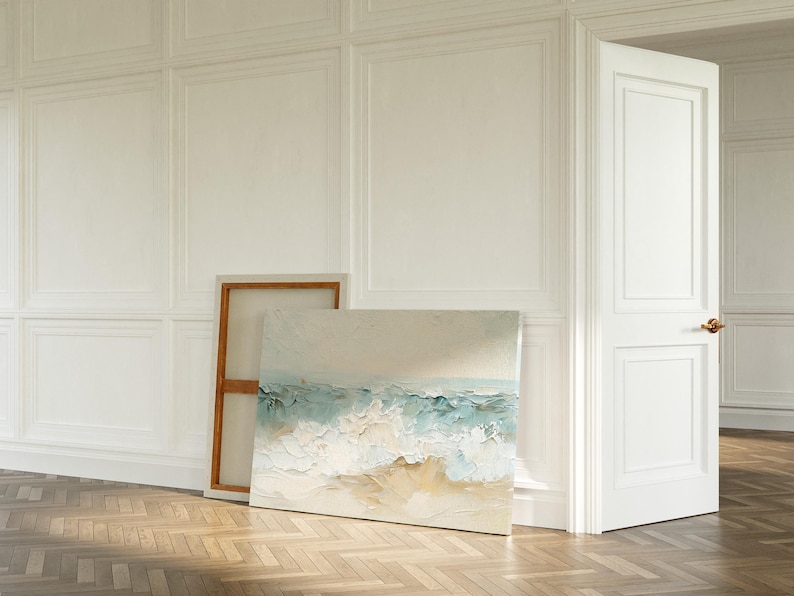 Ocean Waves Canvas Art - Coastal Beach Abstract Painting - Serene ...