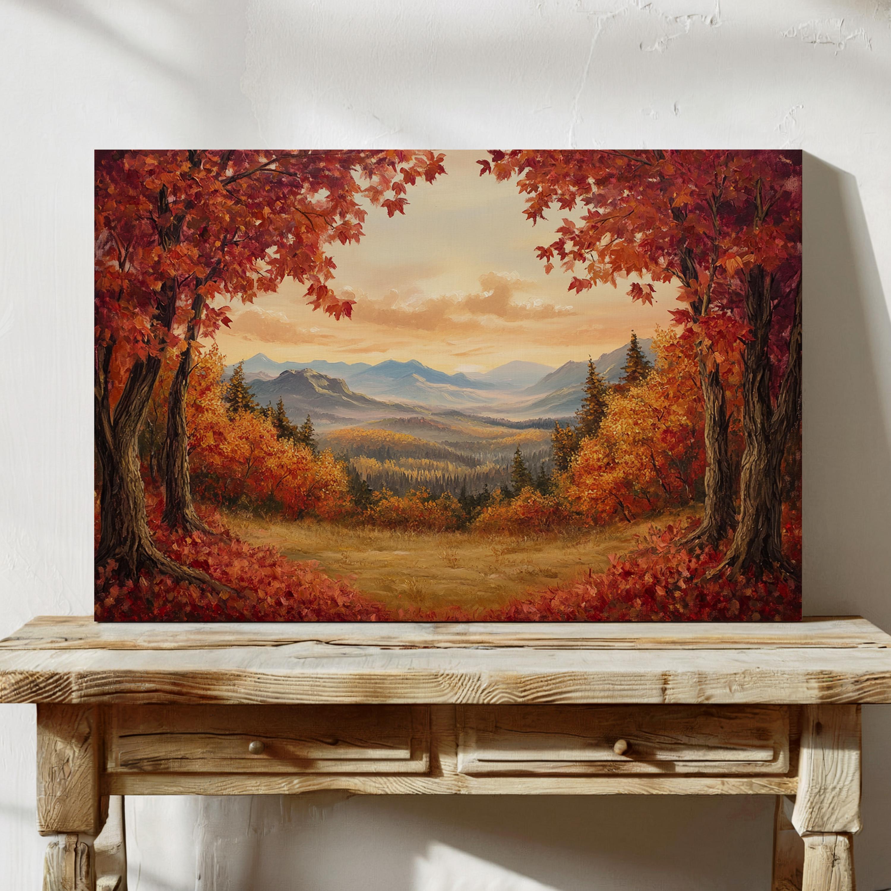 Autumn Mountain Landscape Canvas Wall Art | Fall Foliage Forest