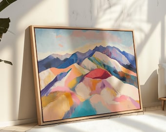Kleurrijk schilderij berglandschap | Abstracte natuurmuurkunst