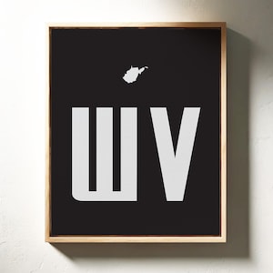 West Virginia Abbreviation Wall Art | Modern Minimalist Black & White