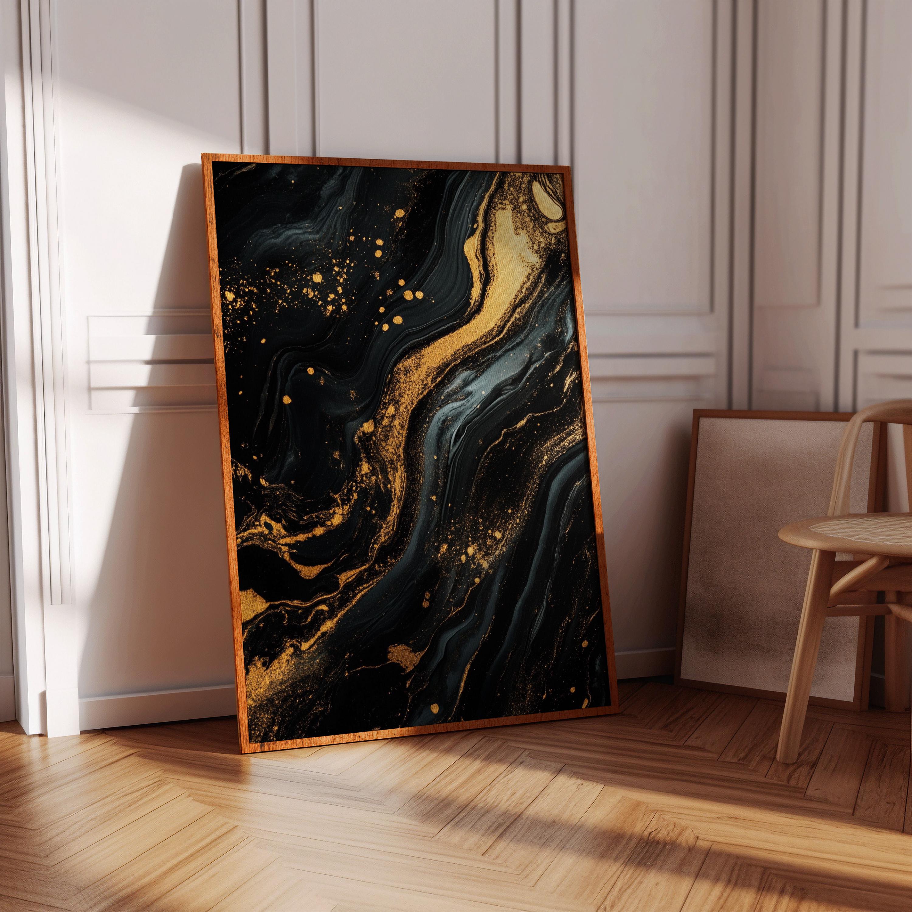 Elegant Black and Gold Abstract Marble Canvas Wall Art – Modern Fluid ...