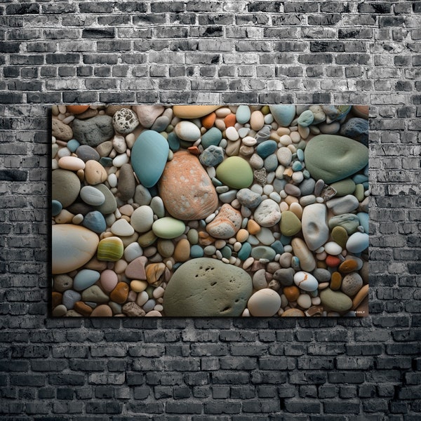 Beach Rocks and Pebbles Canvas Wall Art, Nature Earth home décor, Farmhouse 1.5" Gallery Style Canvas