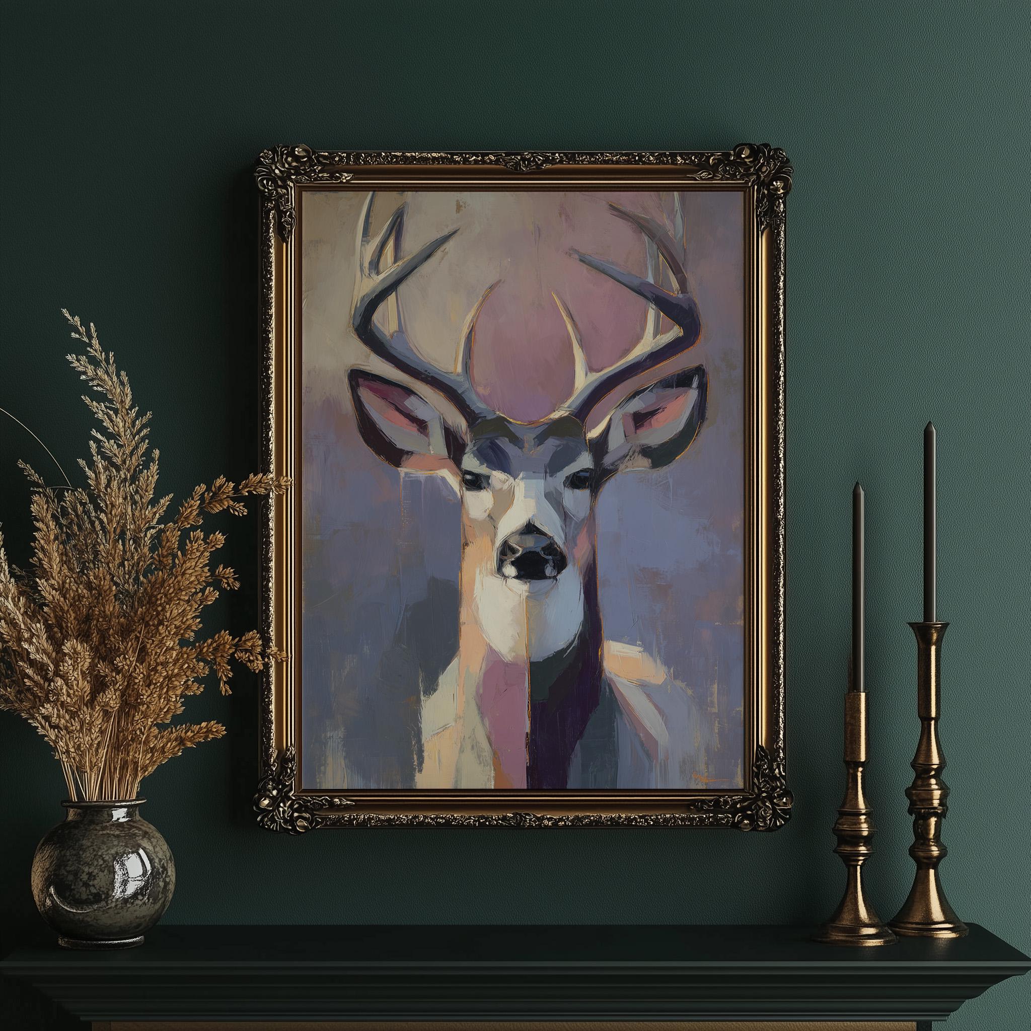Modern Abstract Stag Portrait | Colorful Deer Wall Art in Bold ...