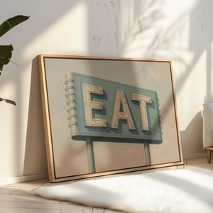 Retro Diner EAT Sign Wall Art – Vintage Neon Style Americana Poster for Kitchen or Restaurant Decor
