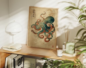 Japanisch inspirierte Oktopus-Kunst mit eleganten Tentakeln