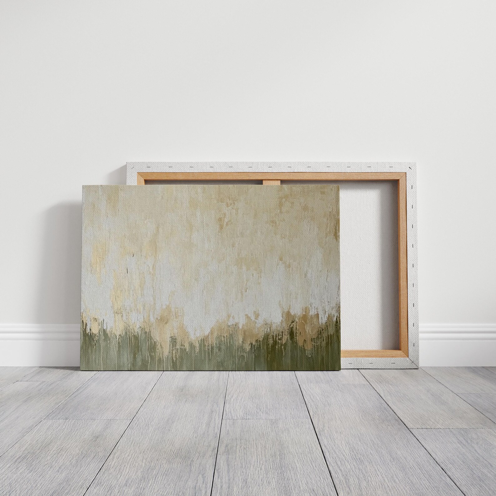 Neutral Abstract Canvas Art - Minimalist Beige and Green Textured Wall ...