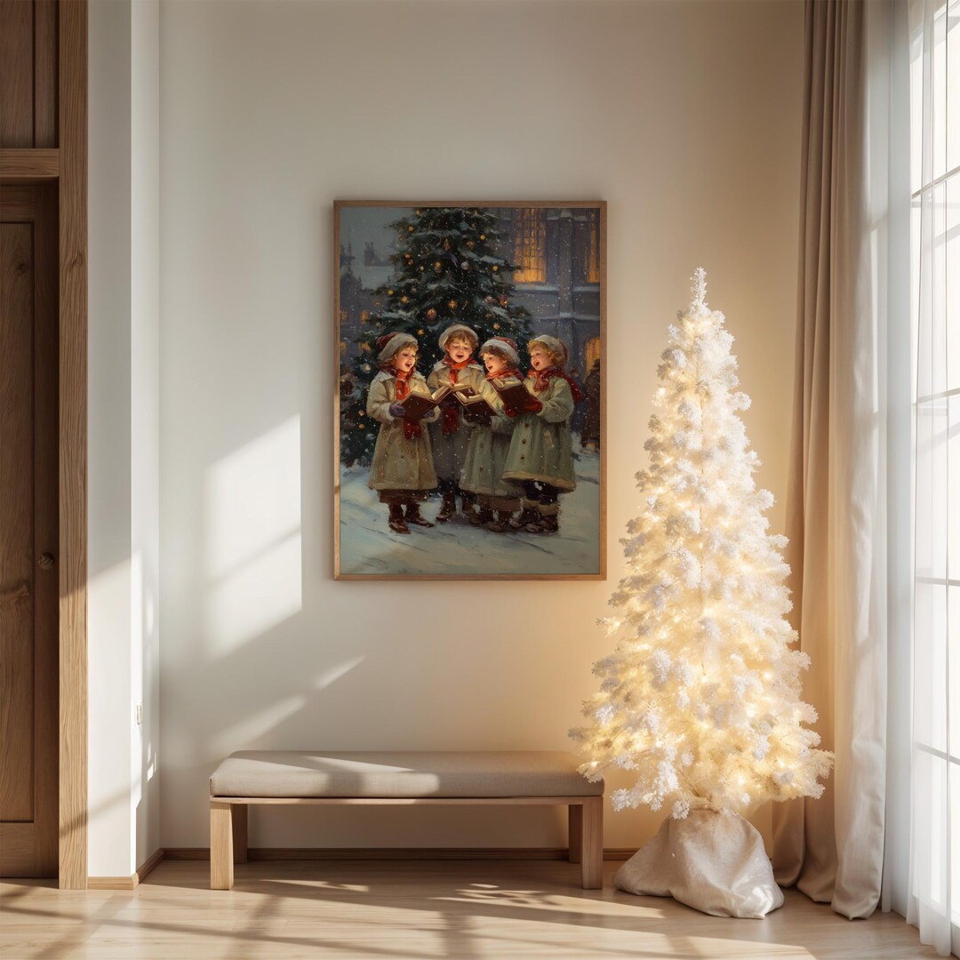 ビクトリア朝のクリスマスキャロルを歌う冬の壁画 - Etsy 日本