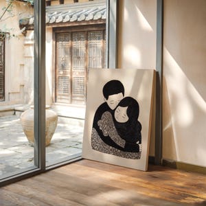Lovers Embrace Black and White Canvas