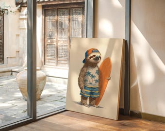 Surfer Sloth in Tropical Beachwear