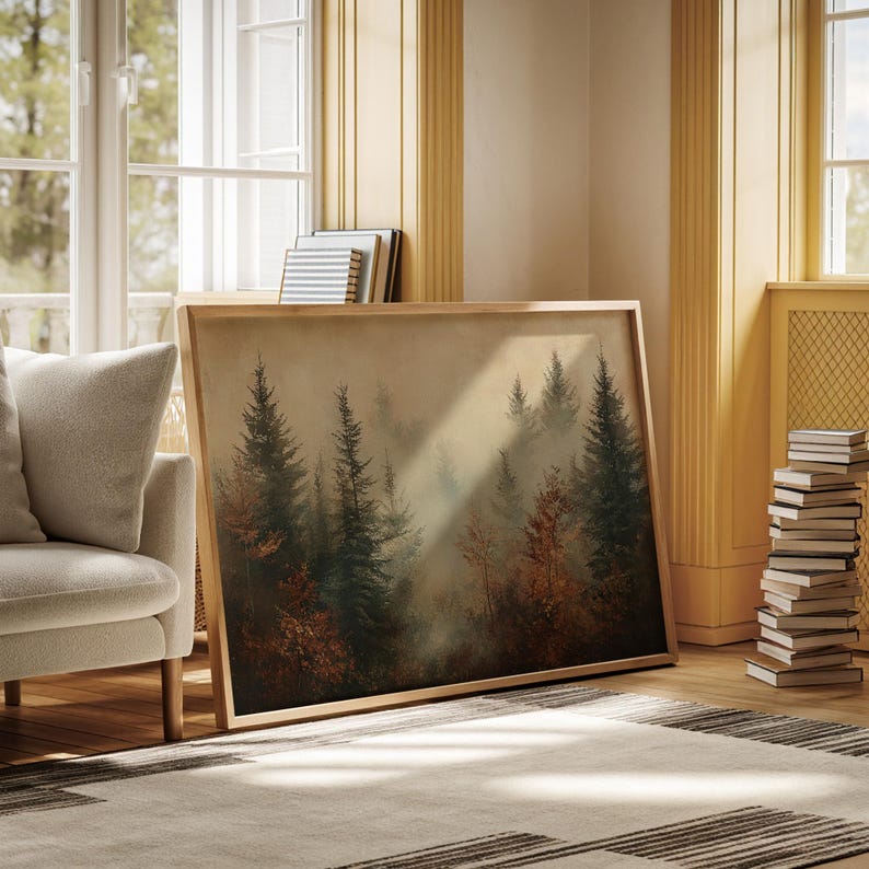 Misty Forest Canvas Wall Art - Enchanting Autumn Landscape With ...